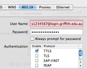 screenshot of login panel in 802.1X setting tab