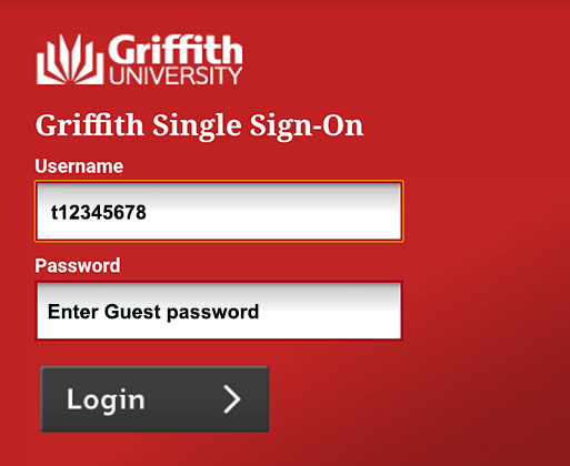 Enter username and password on griffith sign-on page