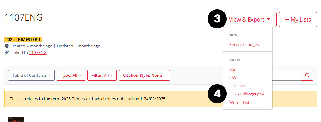 Export PDF bibliography