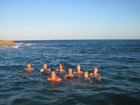 NCEAS working group posing in the ocean