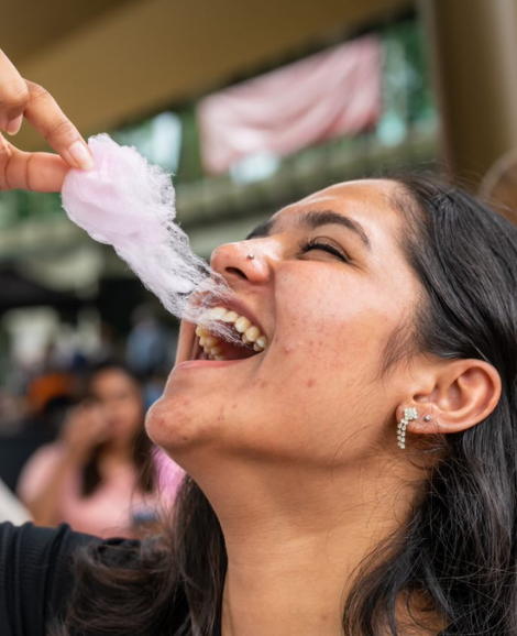 Student eating Fairy Floss