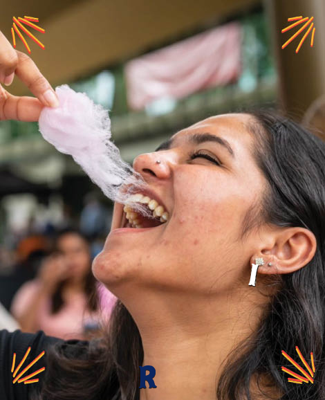 Student eating Fairy Floss