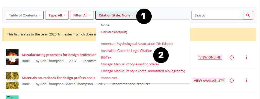 Choose citation style