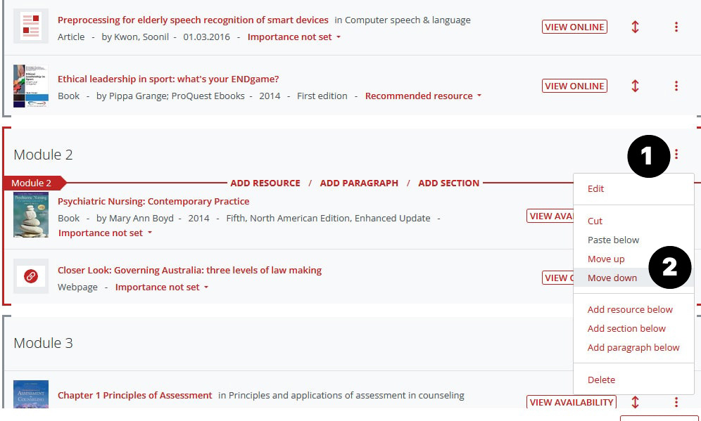 Move section up or down