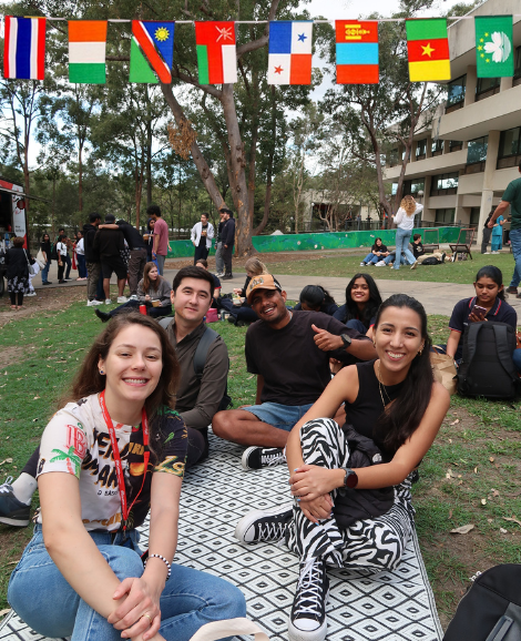 Students sitting on lawn