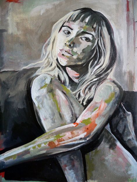 Brigid Holt, Couch Solo, 2020, Acrylic on Canvas Board, 24 x 18 inch