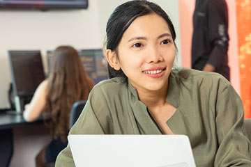 A student in the Trading Room