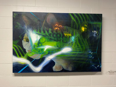 painting of a cat with futuristic characteristic