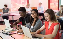 Three students studying on campus at Griffith University.