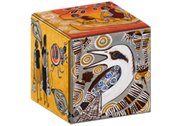 Cube showing indigenous paintings on each side