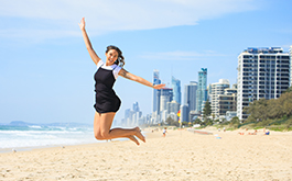 A Griffith University student at the beach on the Gold Coast.