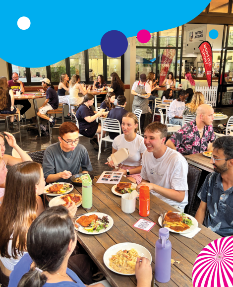 students smiling at fast friends pub lunch