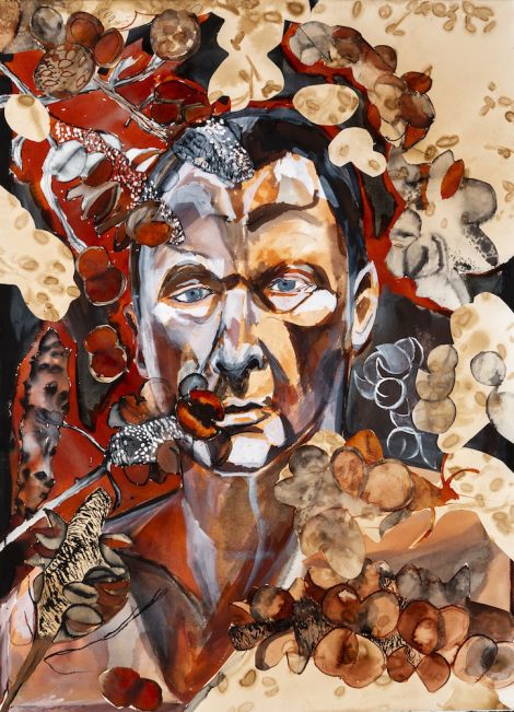 Marie Adams, Banksias, 2020, collage, watercolour, ink and gouache on watercolour paper, 77 x 56cm. Photo by Andrew Willis (@fromthinairpics)