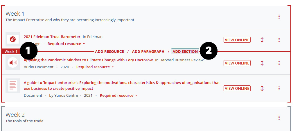 Action bar add section