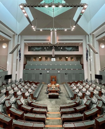 Australian parliament at night
