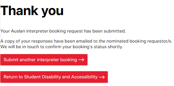 Screenshot showing sample Thank you screen