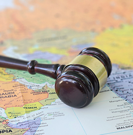 World map and justice and judicial world system concept