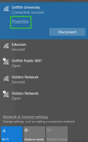 Wi-Fi network properties