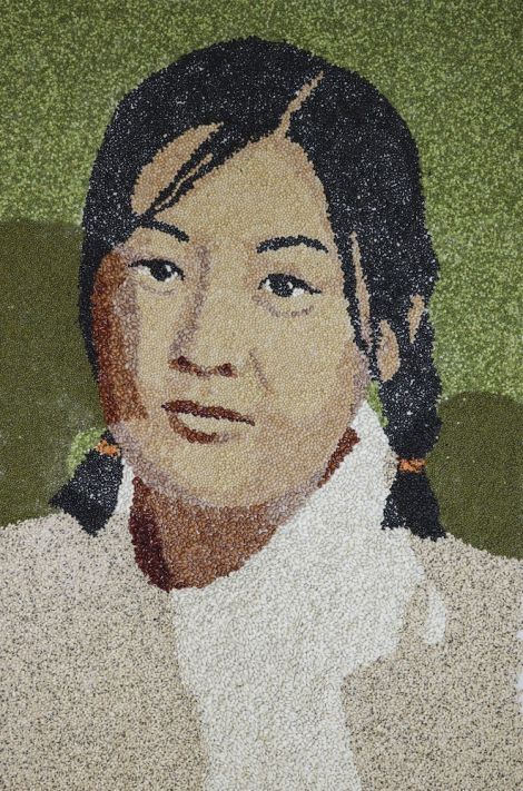 Yan Zhang, A Seed in the Ocean-Tian Chunmei, 2020, Print on canvas, beans, 118x78cm