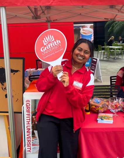 Indian student attending Griffith event in traditional clothes.