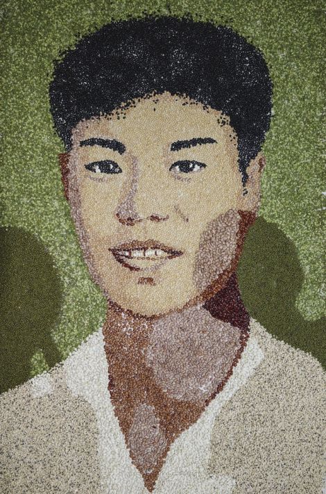 Yan Zhang, A Seed in the Ocean-Zhang Guocai, 2020, Print on canvas, beans, 118x78cm