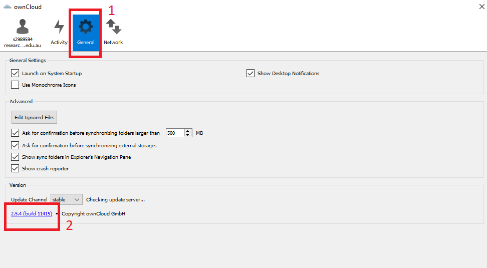Screenshot of how to find OwnCloud version