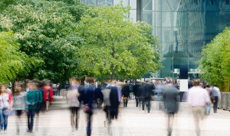 Commuters Walking in Financial District, Blurred motion
