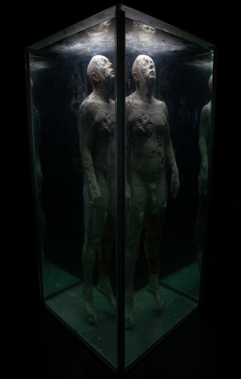 Jacques van der Merwe, Selfportret/Self-portrait (Suspense), 2019-2020. Mixed medium, (52cm x 52cm x 120cm) x 2