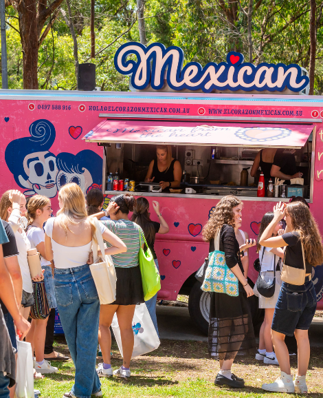 students at food truck