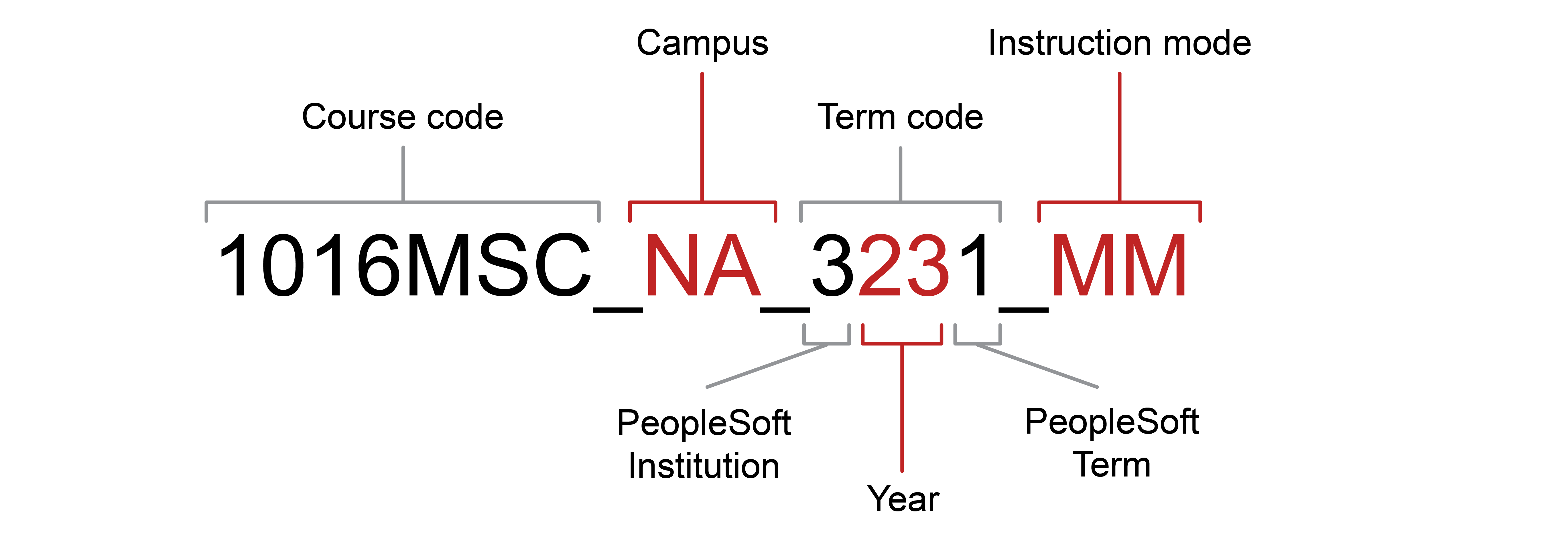 Graphic breakdown of the elements in a course ID