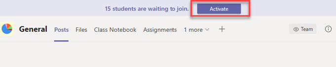 Screenshot of the Activate button in Microsoft Teams