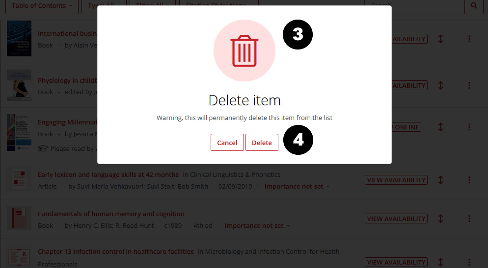 Delete resource warning