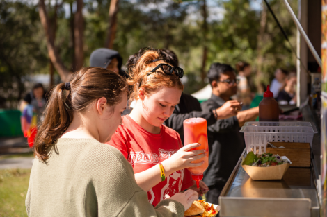 students at food truck