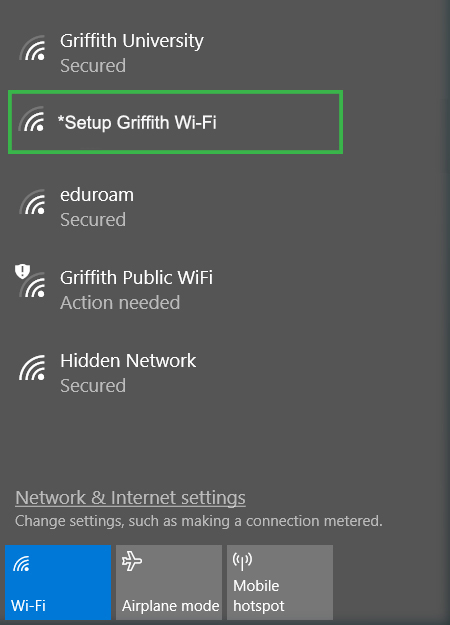 Select *Setup Griffith Wi-Fi