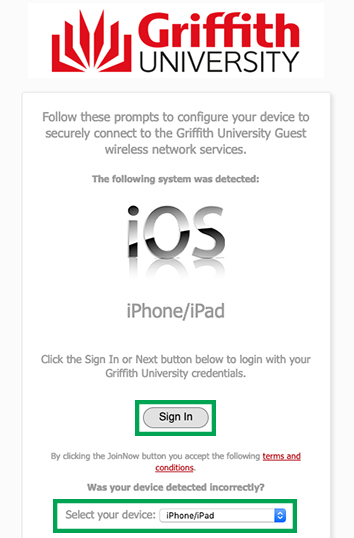 Click sign in for iOS