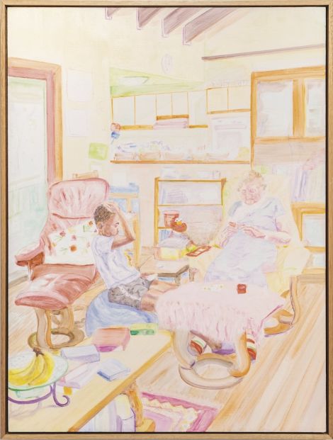 Sean Crookes, “Dealing with it, (Playing the hand that is dealt you.)” 2020, Oil on Board, 83x.8 x 60.9 cm