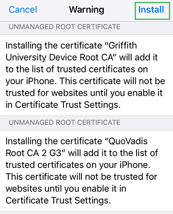 certificate warning install panel