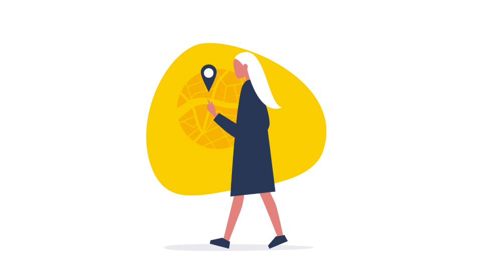 icon of a woman pointing to a location pin