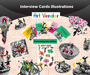 Interview Cards Illustrations (Adobe Photoshop & Illustrator - collage artworks of 7 performing arts on images of Vietnamese cuisine for Hybrid Art team Art Vendor)