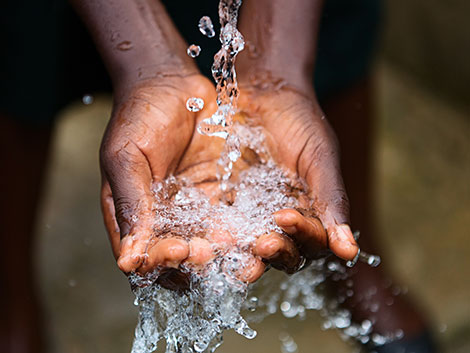 A child catching water in their hands