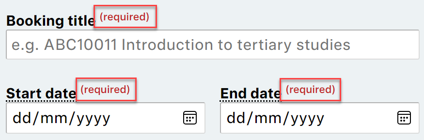Screenshot indicating required fields