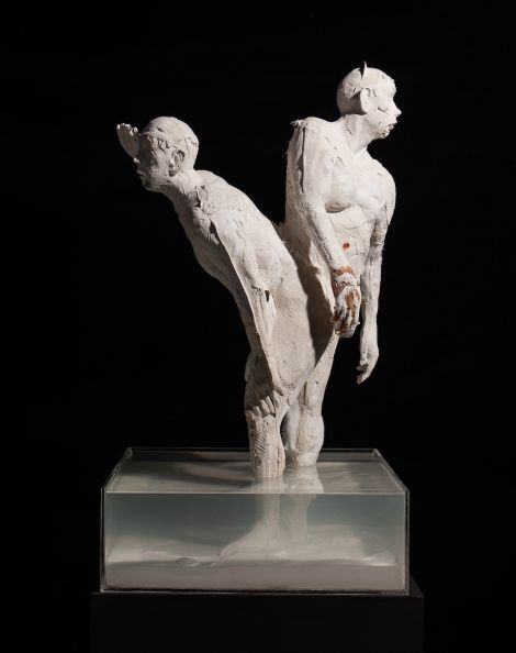 Jacques van der Merwe, Selfportret/Self-portrait (Rebeginning), 2020. Plaster of Paris, cotton wool, bandages, water, beeswax, acrylic, 52cm x 52cm x 100cm.