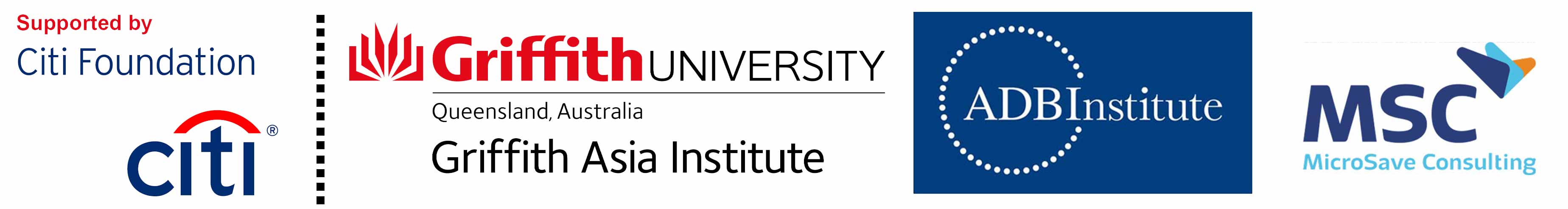 Logos for Griffith University, ADB Institute, Citi Foundation and MicroSave Consulting