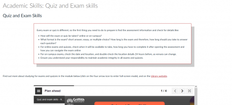 Example of Learning@Griffith tutorial on Academic skills