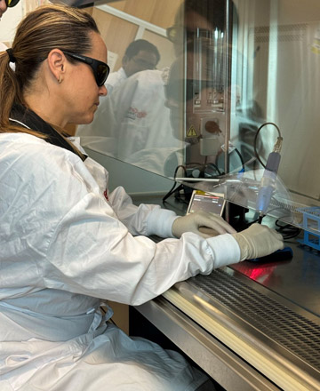 Researcher working in a dental lab