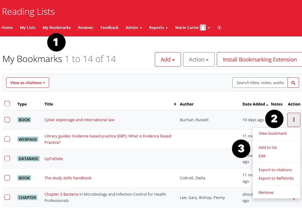 Add using my bookmarks