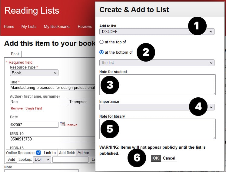 Create and add to list bookmark