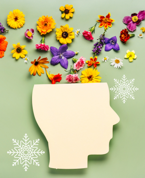 flowers coming out of a head