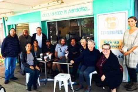 Group photos taken at CJs Island Pizza at Stradbroke Island