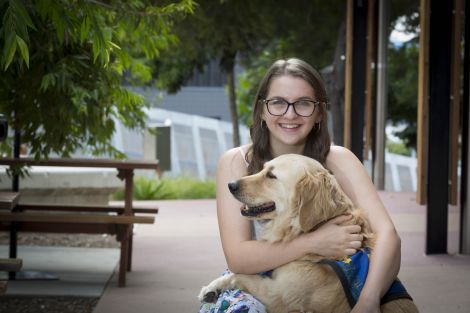 woman with service dog